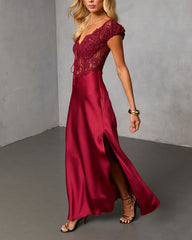 Polished Romance Lace Satin Maxi Dress