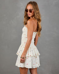 Magnolia Bloom Embroidered Cotton Floral Mini Dress