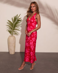 Villa Escape Floral Cut Out Halter Neck Midi Dress