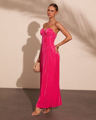 Moonlit Riviera Pleated Satin Corset Maxi Dress