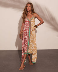Perta Abstract Color Block Halter Neck Maxi Dress