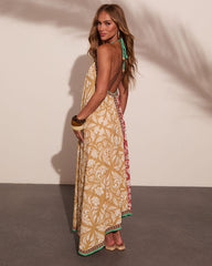 Perta Abstract Color Block Halter Neck Maxi Dress