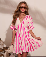 Limah Abstract Striped Kimino Mini Dress