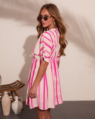 Limah Abstract Striped Kimino Mini Dress