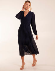 Wrap Front Pleated Midi Dress