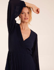 Wrap Front Pleated Midi Dress