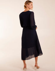 Wrap Front Pleated Midi Dress