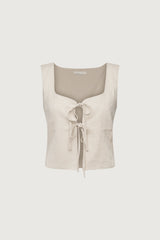 LINEN BLEND TIE FRONT TANK TOP