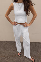 LINEN BLEND TIE FRONT TANK TOP