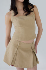 LINEN BLEND HALTER SQUARE NECK TOP
