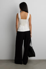 LINEN BLEND HIGH NECKLINE SLEEVELESS TOP