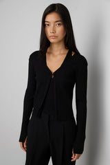LAYERED EFFECT HALTER CARDIGAN