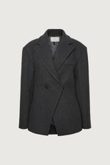 DOUBLE-BREASTED WOOL BLEND WAIST BLAZER COAT