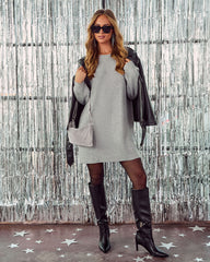 Soft Halo Knit Embellished Mini Sweater Dress