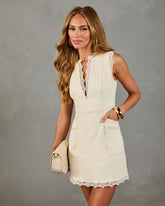 Catching Feelings Twill Lace Trim Mini Dress