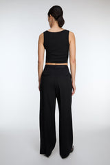 HIGH-RISE WIDE LEG BELT DETAIL TROUSER