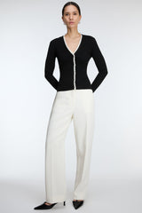 HIGH-RISE STRAIGHT LEG TROUSER WITH HALF ELASTIC WAIST
