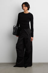 DRAPED WIDE LEG PANT WITH HOOK AND EYE DETAIL