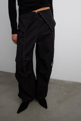 DRAPED WIDE LEG PANT WITH HOOK AND EYE DETAIL