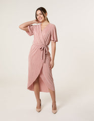Plisse Wrap Over Midi Dress