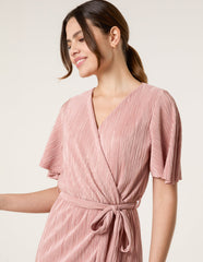 Plisse Wrap Over Midi Dress