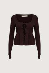 RIBBED TIE FRONT PEPLUM SWEATER