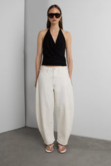 KNIT COWL NECK HALTER TOP