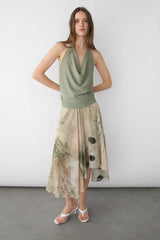 KNIT COWL NECK HALTER TOP