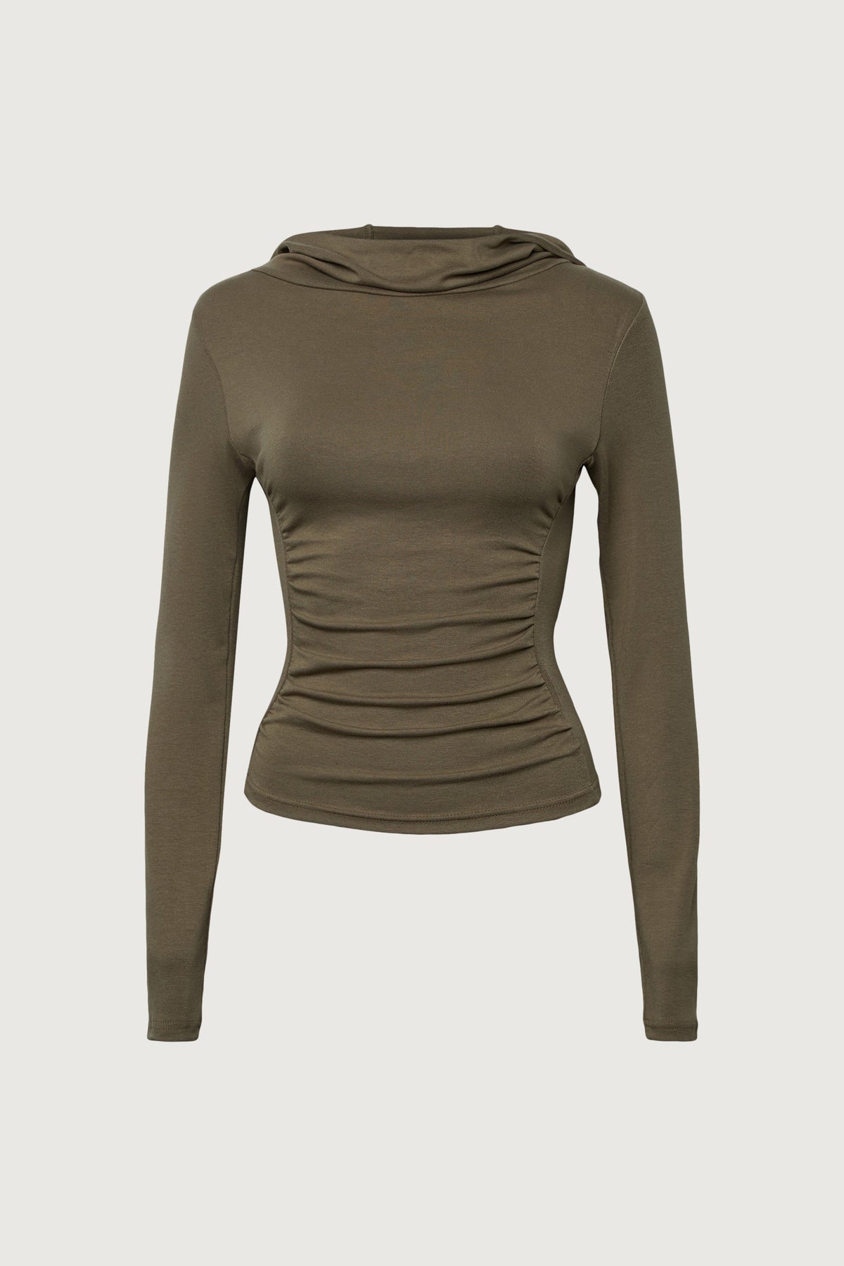 RUCHED COWL CROPPED HOODIE