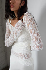 ASYMMETRICAL SHEER LACE LAYERED TOP