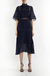 true Decadence Ellie Navy Mixed Lace Pleated Midi Dress