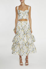 true Decadence Maisie Co-ord Pale-Blue Flower Organza Wrap Bust Crop-Top