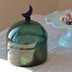 Glass Moon Dome Jar - Teal Luna