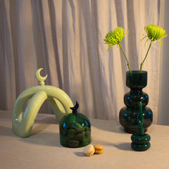 Glass Moon Dome Jar - Teal Luna