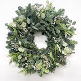 H Potter fresh evergreen Christmas wreath with noble fir, eucalyptus, cedar and dried statice