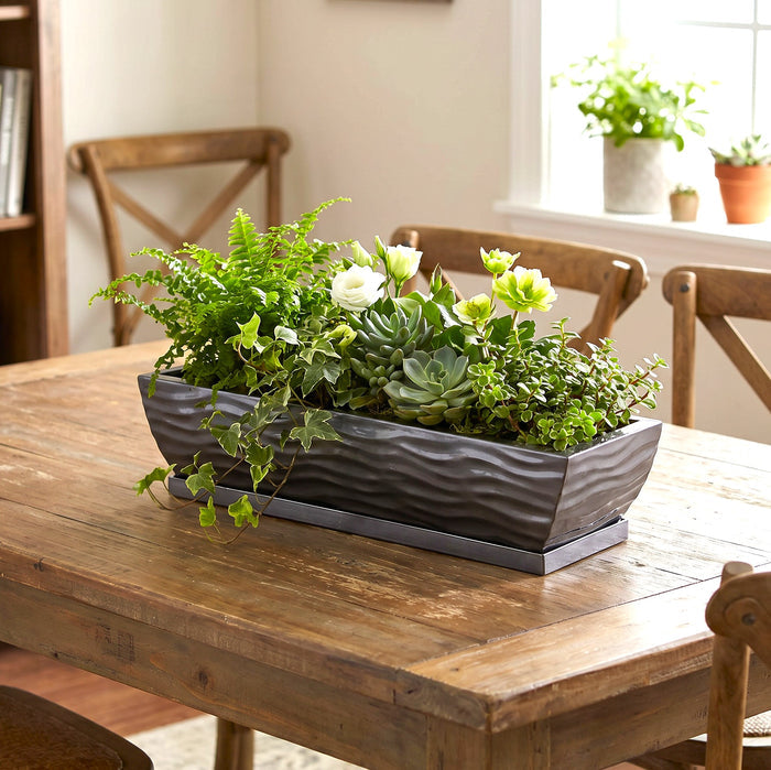 H Potter Rectangular Planter Flower Pot Indoor Outdoor Window Box Black Nickel Finish