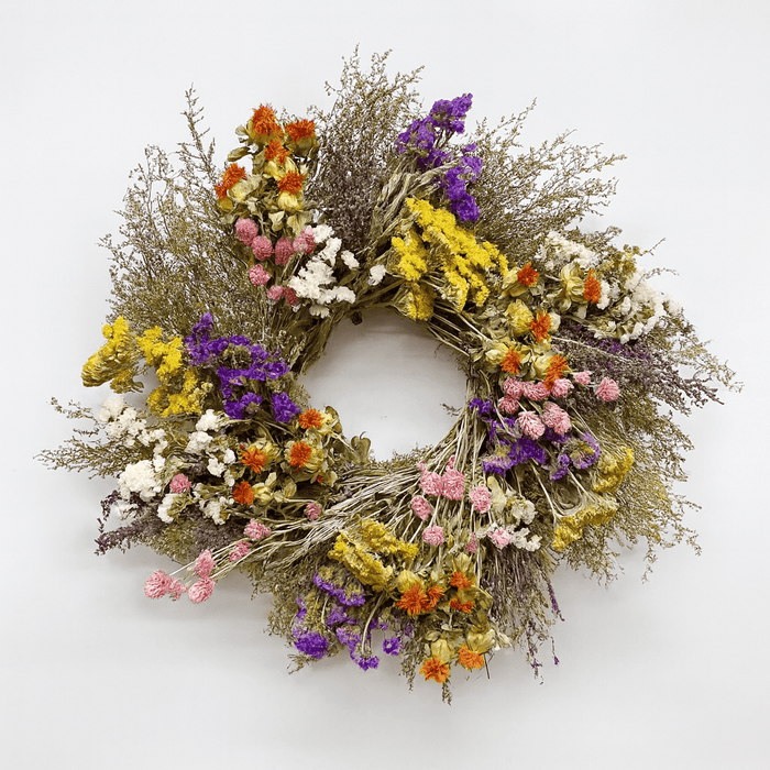H Potter Vibrant Meadow dried botanical wreath with colorful spring flowers for indoor doors and mantels