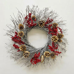 H Potter Winterberry & Gold Dried Holiday Wreath – Indoor/Outdoor