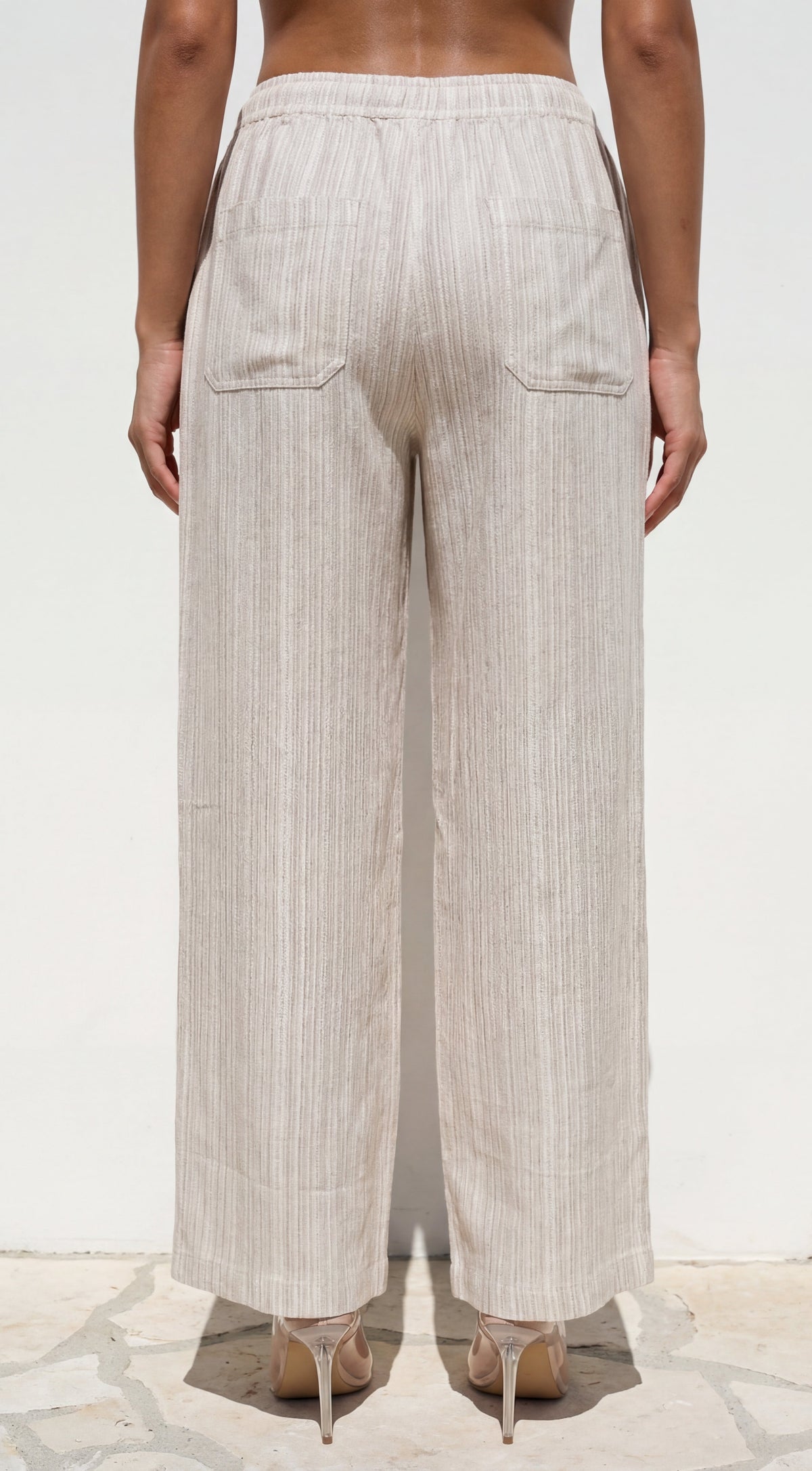 Marlow Striped Linen Wide Leg Pants - Beige