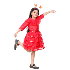 Itsmycostume Net Casual Knee Length Cute Frill Fairy Red Frock Dress for Girls Kids