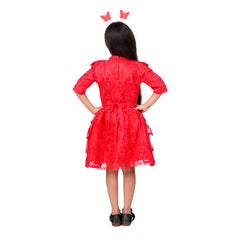 Itsmycostume Net Casual Knee Length Cute Frill Fairy Red Frock Dress for Girls Kids