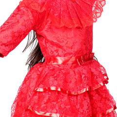 Itsmycostume Net Casual Knee Length Cute Frill Fairy Red Frock Dress for Girls Kids