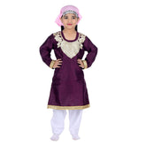 Kashmiri Traditional Costume Dress For Girls Indian States & Folk dance Dresses For Kids - Maroon and White Suit (IMC615-MAROONKASH)