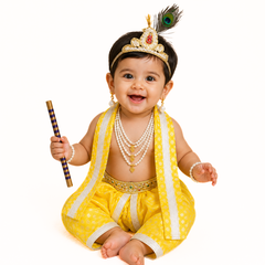 Krishna Dress for Baby Boy Kids Set of 10 Little Krishna Ji Kanha Janmasthmi Costume for Kids (IMC19000-YYYELLOWW)