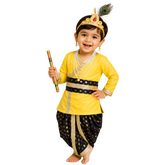 Krishna Dress for Baby Boy Kids Set of 10 Little Krishna Ji Kanha Janmasthmi Costume for Boys Kids (IMC20000-Drkgreenn)