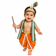 Krishna Dress for Baby Boy Kids Set of 10 Little Krishna Ji Kanha Janmasthmi Costume for Kids (IMC19000-Oorangee)