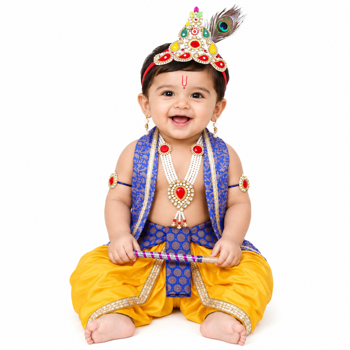 Krishna Dress for Baby Boy Kids Set of 10 Little Krishna Ji Kanha Janmasthmi Costume for Kids IMC39000-Yelblue