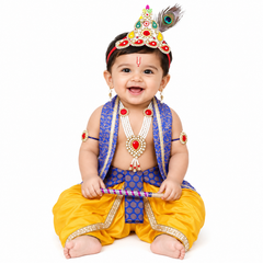 Krishna Dress for Baby Boy Kids Set of 10 Little Krishna Ji Kanha Janmasthmi Costume for Kids IMC39000-Yelblue