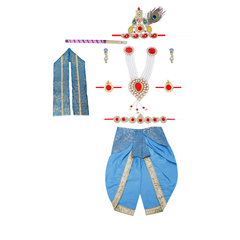 Krishna Dress for Baby Boy Kids Set of 10 Little Krishna Ji Kanha Janmasthmi Costume for Kids (IMC45001-Firozi)