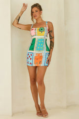 Lucky Deck Woven Mini Dress - Mint Multi